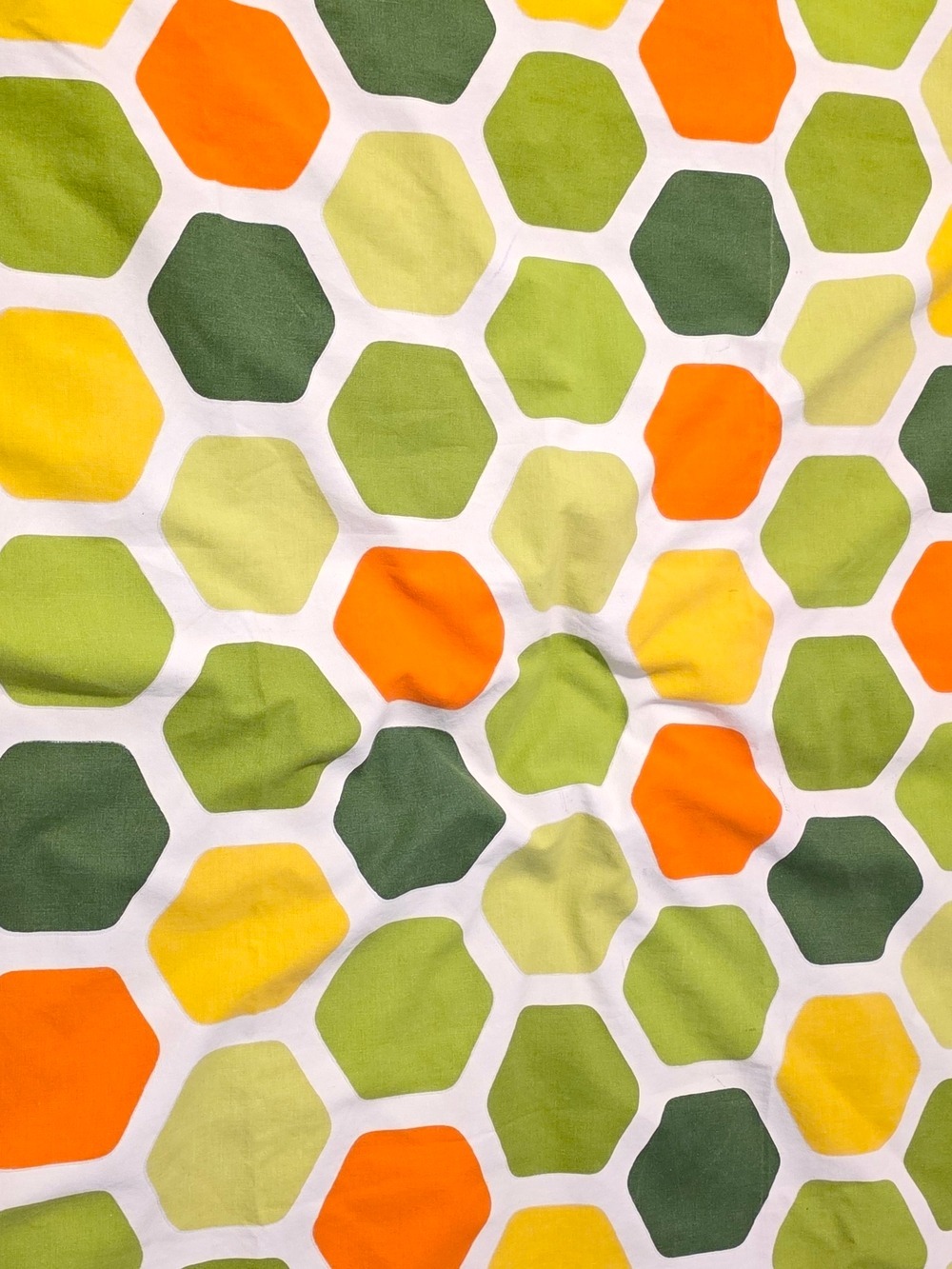 4/$67 Deal! Vintage Hexagon Print Fabric in Green, Orange, Yellow
